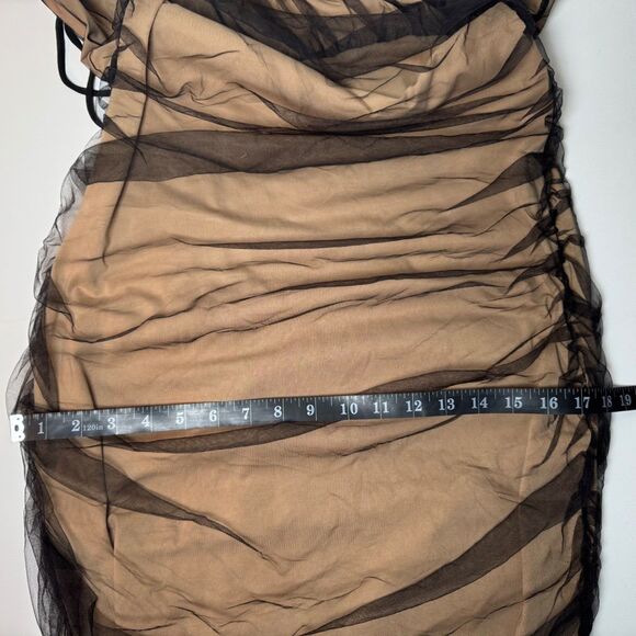 Dolls Kill Generation Kiss Alicia Midi Dress XXL Black Tan Ruched Tulle Goth - Picture 9 of 14